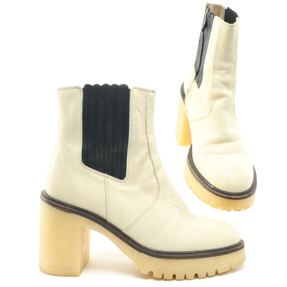 Free People James Chunky Heel Chelsea Leather Boots Women EU 38 White/Black - Picture 1 of 16